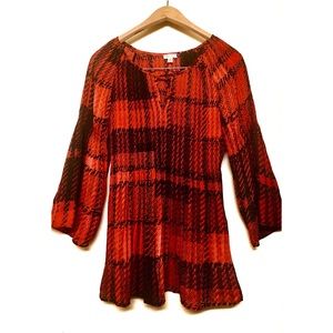 Spense Red/Black Plaid Bell Sleeve Blouse